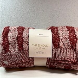 Threshold Red and White Cable Knit Throw by Studio McGee